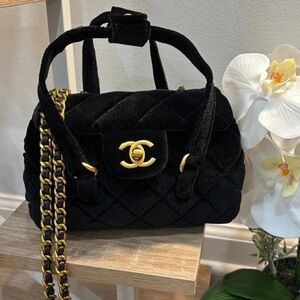 New Auth. Chanel Novelty Velvet bowling bag